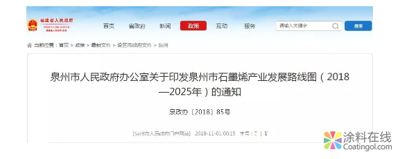 《泉州市石墨烯产业发展路线图(2018—2025 年)》出台！ 中国涂料在线，coatingol.com