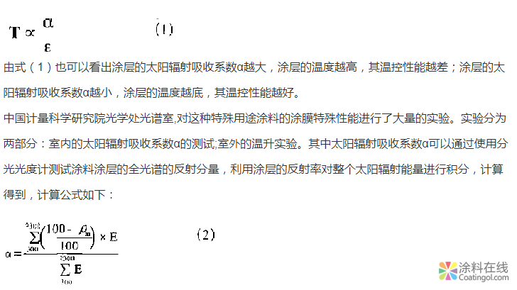 温控涂料太阳辐射吸收系数的测试方法 中国涂料在线，coatingol.com