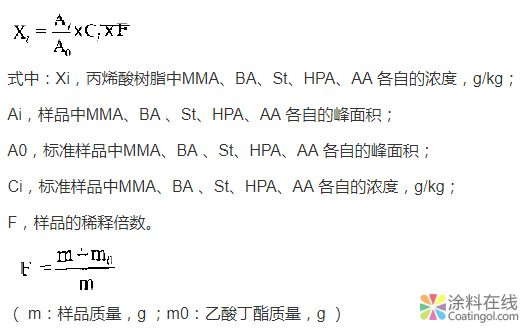 气相色谱法测定丙烯酸树脂中的残余单体含量 中国涂料在线，coatingol.com