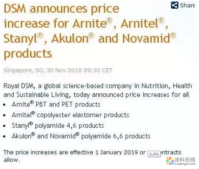 2019年，涉及多家化工巨头涨价行情，第一波化工品涨价清单请收好！ 中国涂料在线，coatingol.com