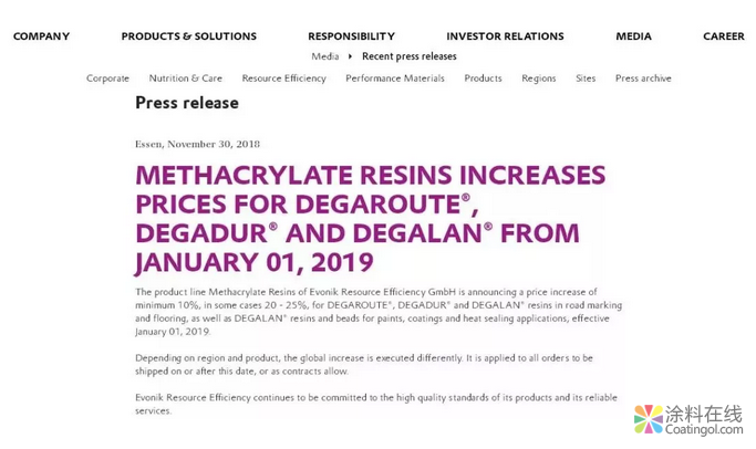 2019年，涉及多家化工巨头涨价行情，第一波化工品涨价清单请收好！ 中国涂料在线，coatingol.com
