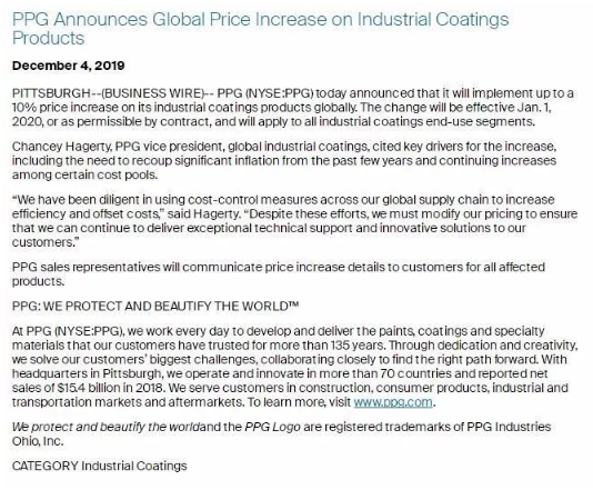 提价超10次！PPG工业涂料产品价格全球再提10%！ 涂料在线,coatingol.com