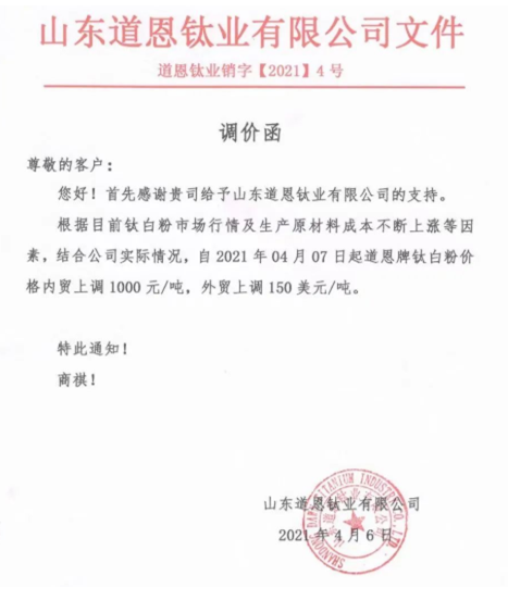 引领4月涨价潮!钛白粉再度抱团涨价!双酚A、环氧树脂价格创10年新高!价格突破35000元! 涂料在线,coatingol.com