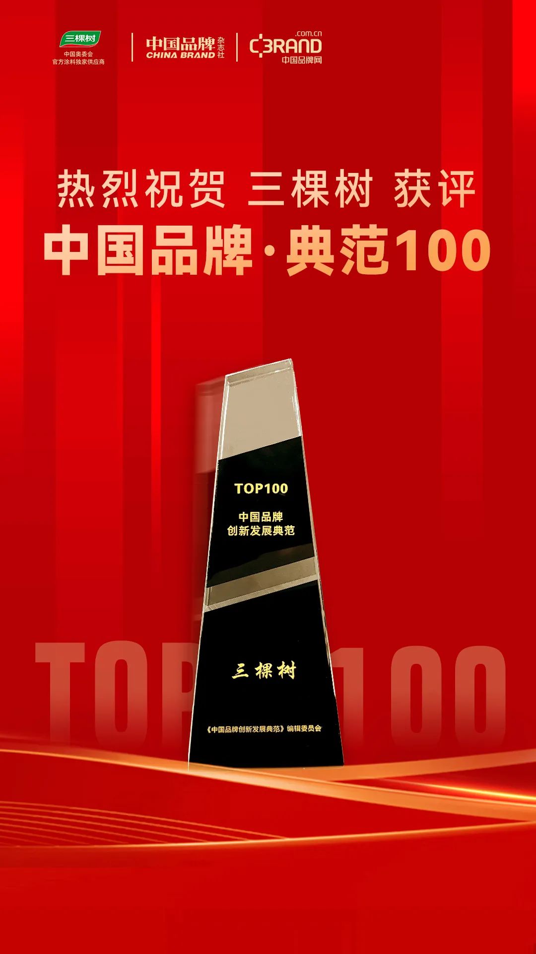 首批！三棵树获评“中国品牌创新发展典范TOP100” 涂料在线,coatingol.com